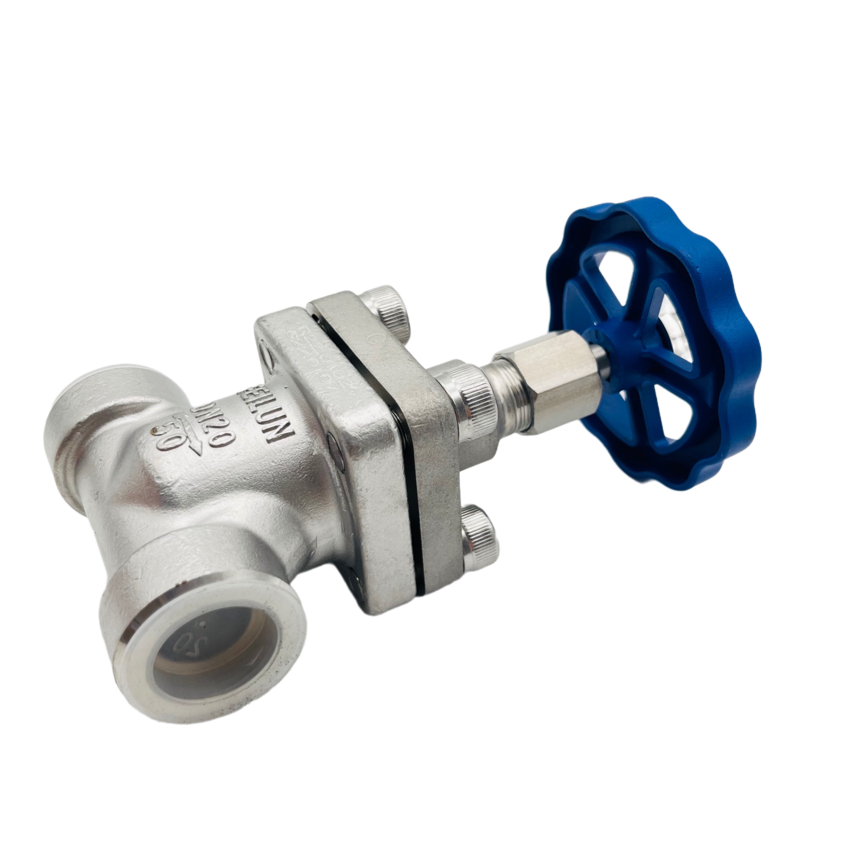 DJ-20G ก้านสั้นสีฟ้า Handwheel Gryogenic Globe Valve